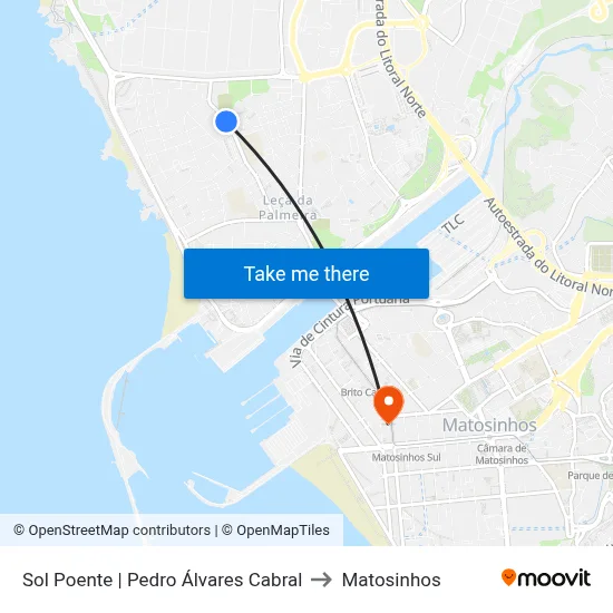 Sol Poente | Pedro Álvares Cabral to Matosinhos map