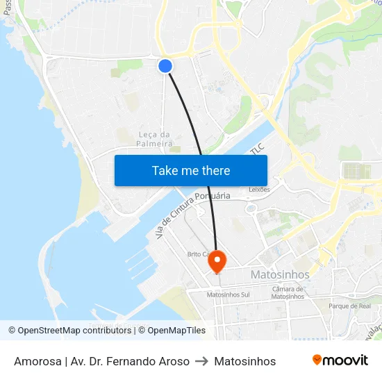 Amorosa | Av. Dr. Fernando Aroso to Matosinhos map