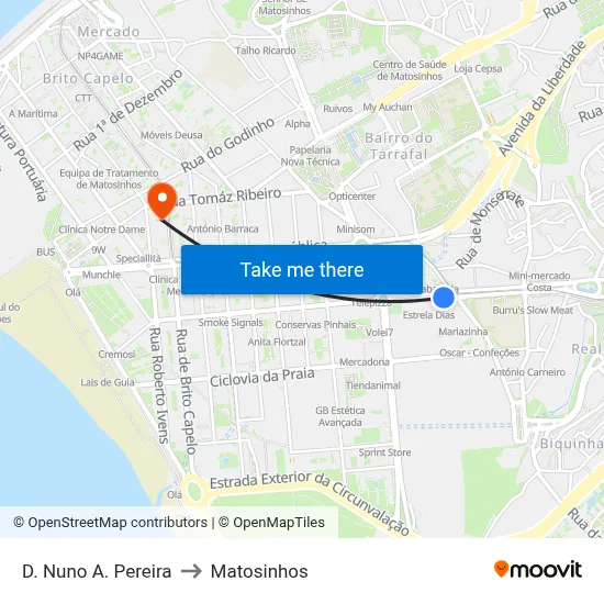 D. Nuno A. Pereira to Matosinhos map