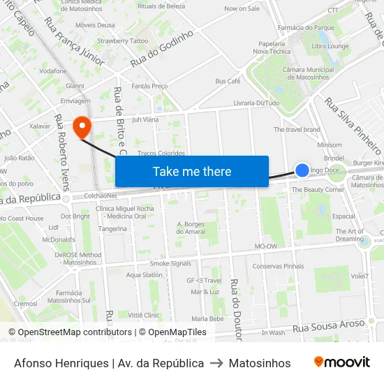 Afonso Henriques | Av. da República to Matosinhos map