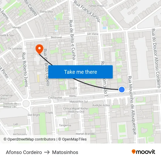 Afonso Cordeiro to Matosinhos map