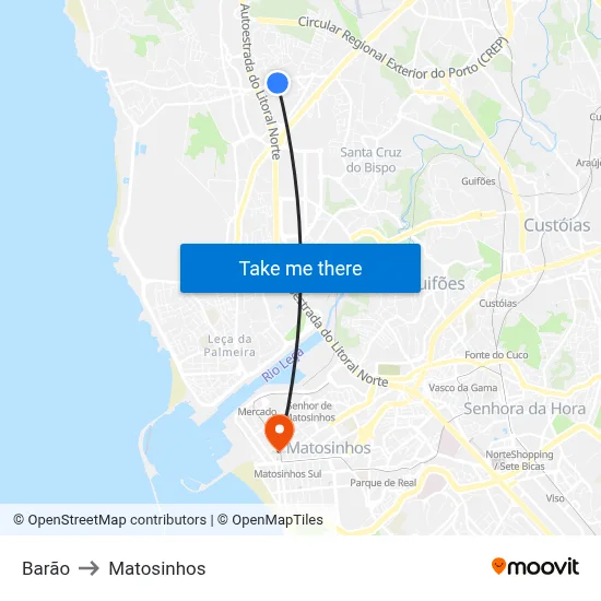 Barão to Matosinhos map