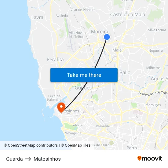 Guarda to Matosinhos map