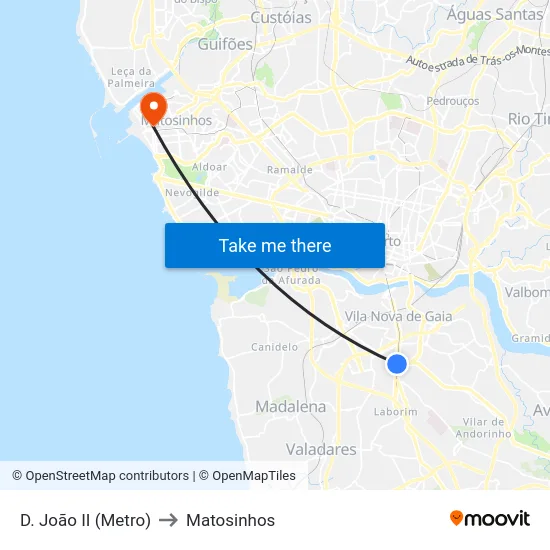 D. João II (Metro) to Matosinhos map