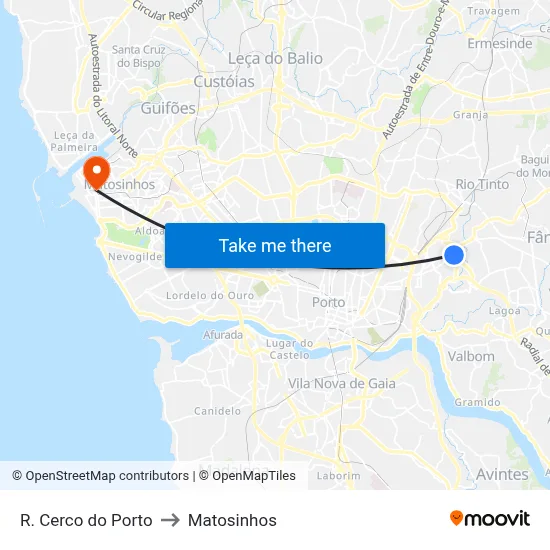 R. Cerco do Porto to Matosinhos map