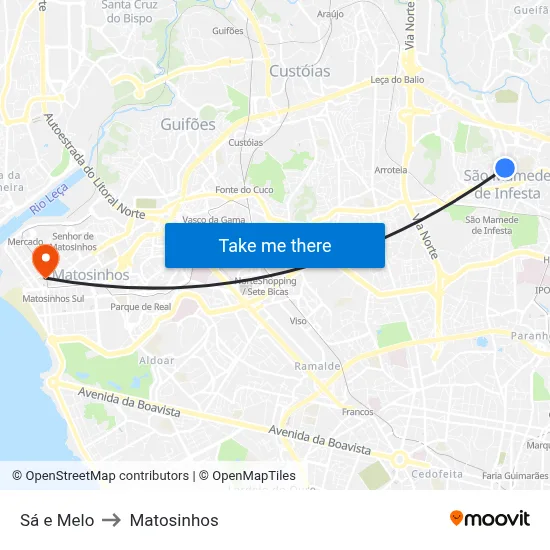 Sá e Melo to Matosinhos map