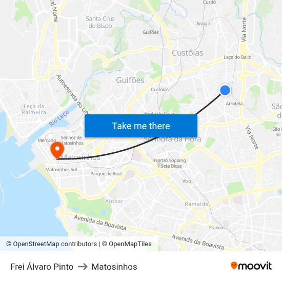 Frei Álvaro Pinto to Matosinhos map