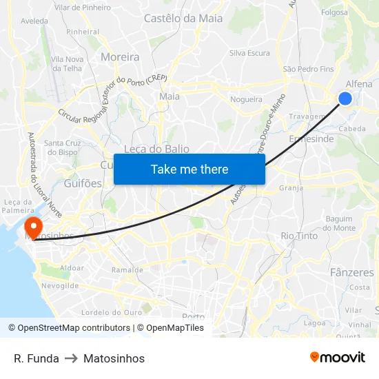 R. Funda to Matosinhos map