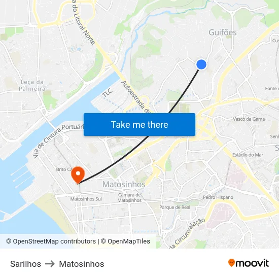 Sarilhos to Matosinhos map