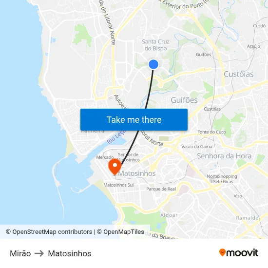 Mirão to Matosinhos map