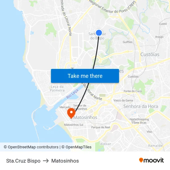 Sta.Cruz Bispo to Matosinhos map
