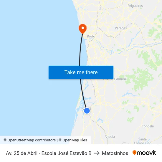 Av. 25 de Abril - Escola José Estevão B to Matosinhos map