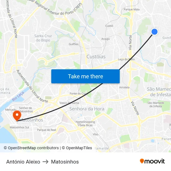 António Aleixo to Matosinhos map