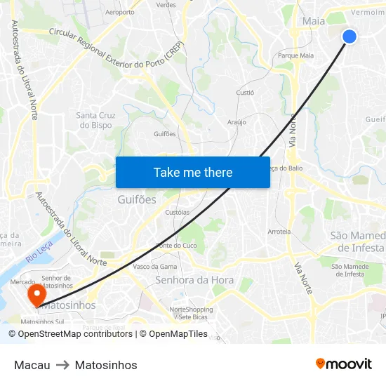 Macau to Matosinhos map
