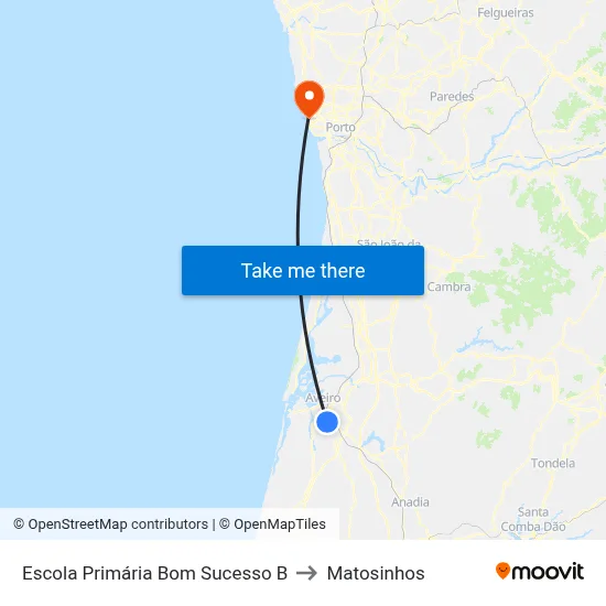 Escola Primária Bom Sucesso B to Matosinhos map