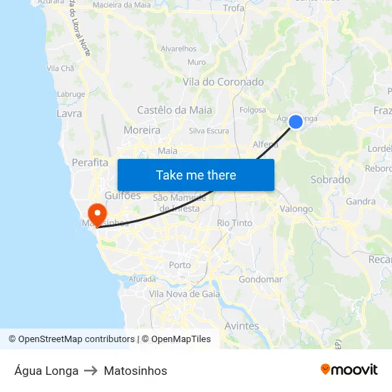 Água Longa to Matosinhos map