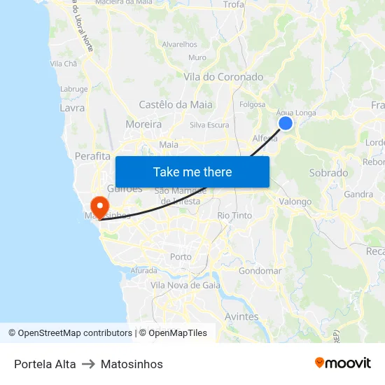 Portela Alta to Matosinhos map