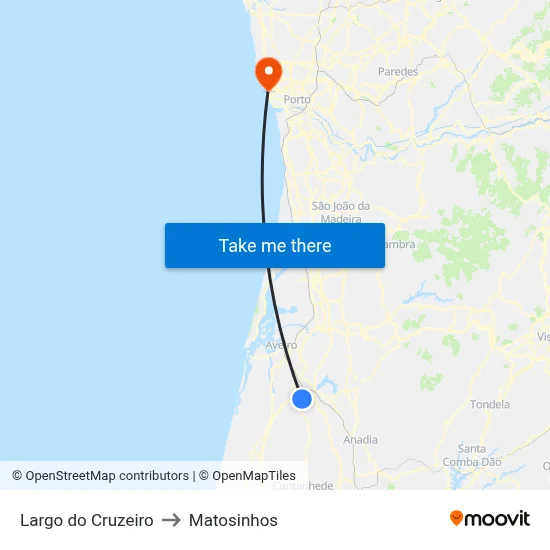 Largo do Cruzeiro to Matosinhos map