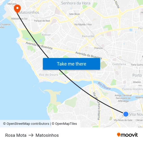 Rosa Mota to Matosinhos map