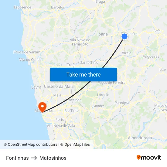 Fontinhas to Matosinhos map
