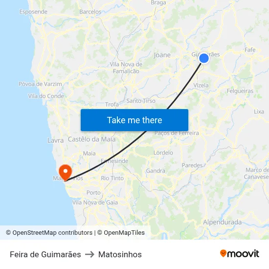 Feira de Guimarães to Matosinhos map