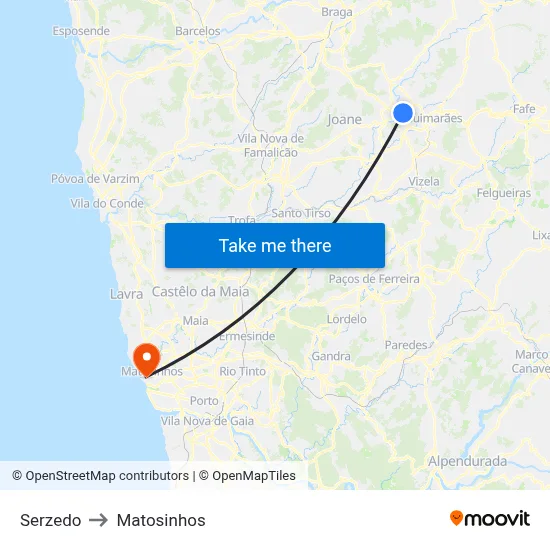 Serzedo to Matosinhos map