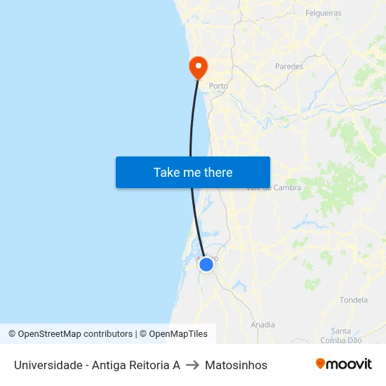 Universidade - Antiga Reitoria A to Matosinhos map