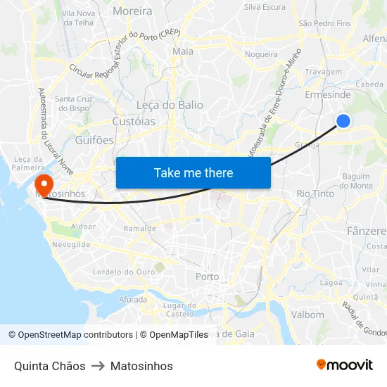 Quinta Chãos to Matosinhos map