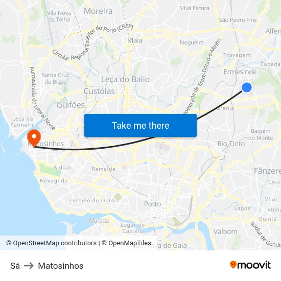 Sá to Matosinhos map