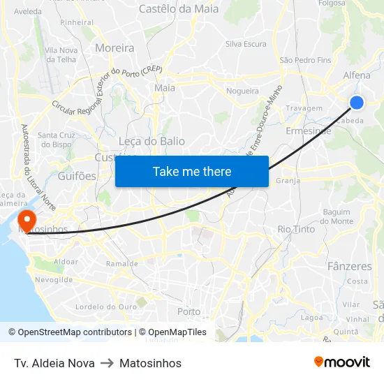 Tv. Aldeia Nova to Matosinhos map