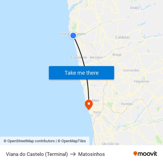 Viana do Castelo (Terminal) to Matosinhos map