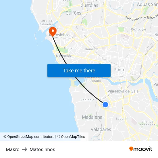 Makro to Matosinhos map