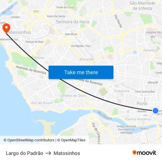 Largo do Padrão to Matosinhos map