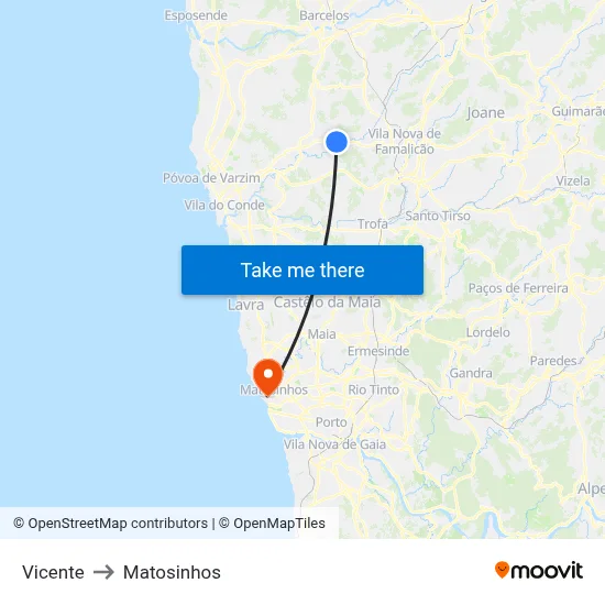 Vicente to Matosinhos map