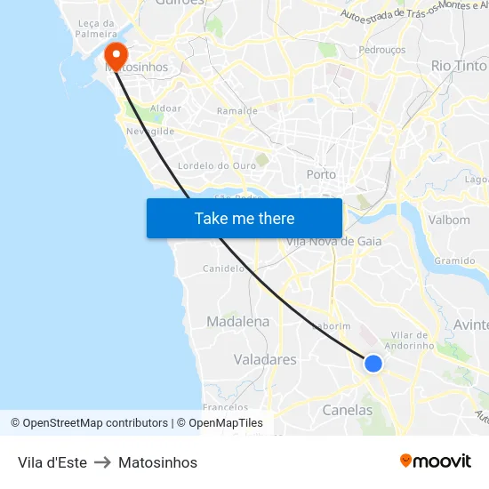 Vila d'Este to Matosinhos map