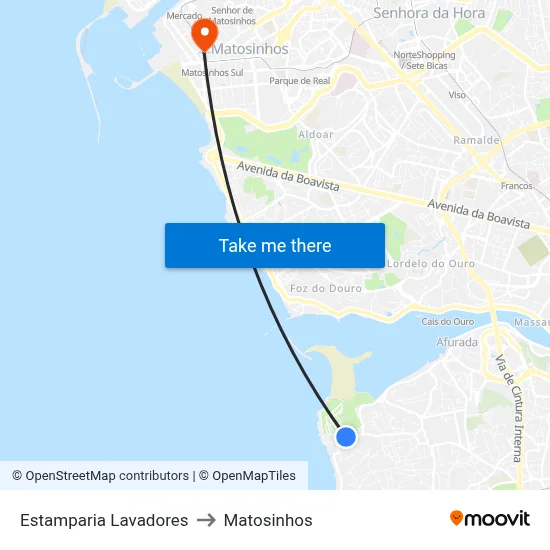Estamparia Lavadores to Matosinhos map