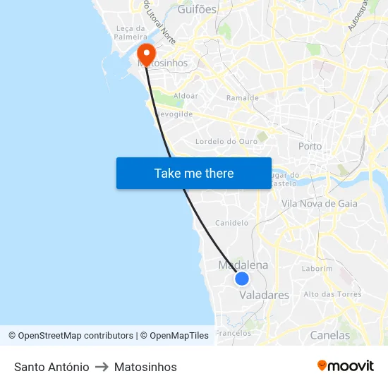Santo António to Matosinhos map