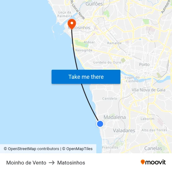 Moinho de Vento to Matosinhos map