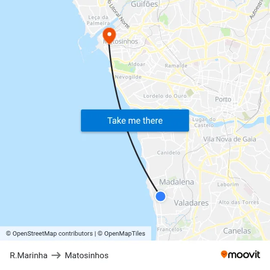 R.Marinha to Matosinhos map