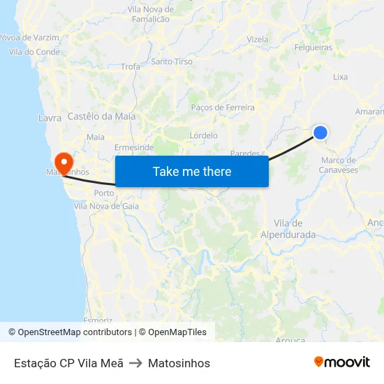 Estação CP Vila Meã to Matosinhos map