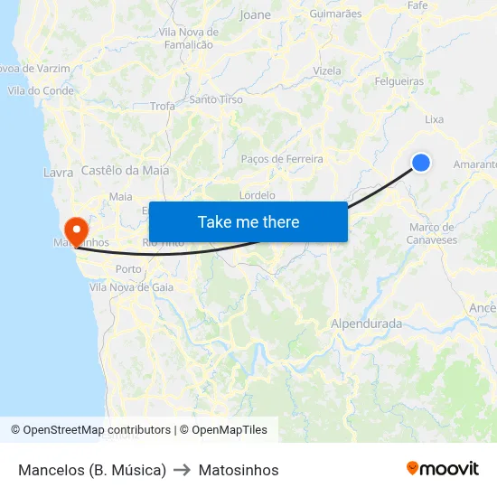 Mancelos (B. Música) to Matosinhos map
