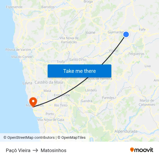 Paçô Vieira to Matosinhos map