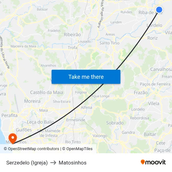 Serzedelo (Igreja) to Matosinhos map