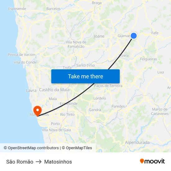 São Romão to Matosinhos map