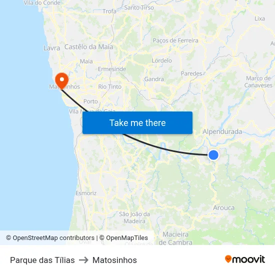 Parque das Tílias to Matosinhos map