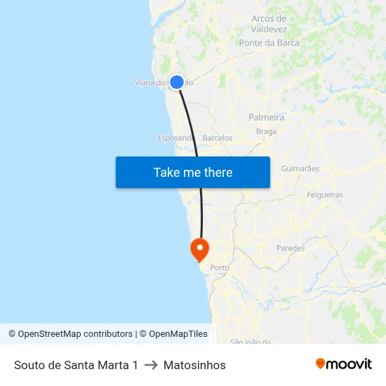 Souto de Santa Marta 1 to Matosinhos map