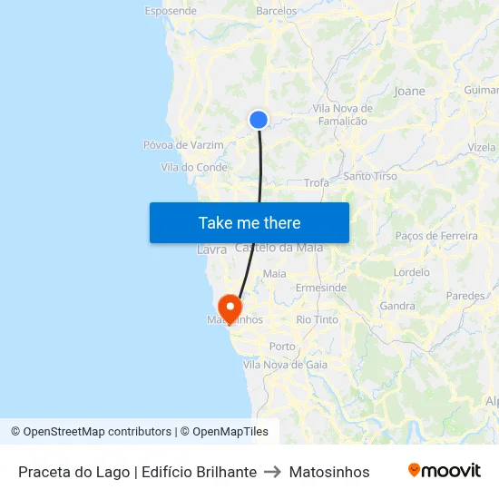 Praceta do Lago | Edifício Brilhante to Matosinhos map