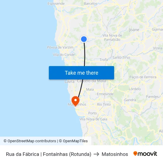 Rua da Fábrica | Fontaínhas (Rotunda) to Matosinhos map