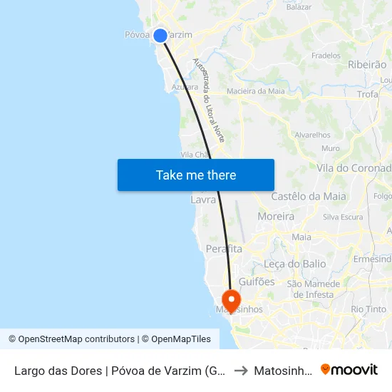 Largo das Dores | Póvoa de Varzim (GNR) to Matosinhos map