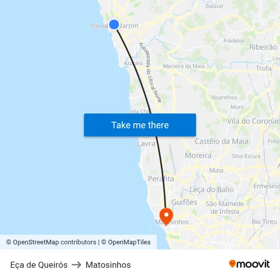 Eça de Queirós to Matosinhos map